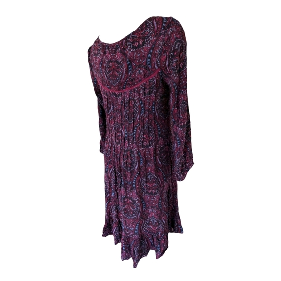 American Eagle Boho Maroon & Navy Size Medium Dress Ruffle Flowy - Picture 4 of 11